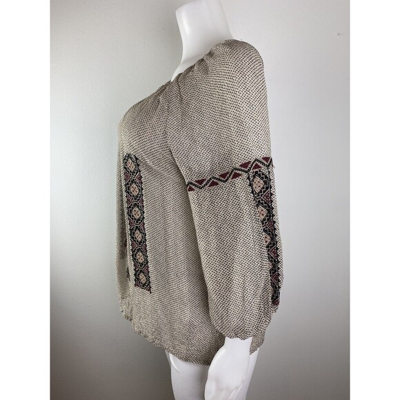 F. Joie Silk Blouse Size L Multicolor 3/4 Sleeve Round Neck - Picture 6 of 9